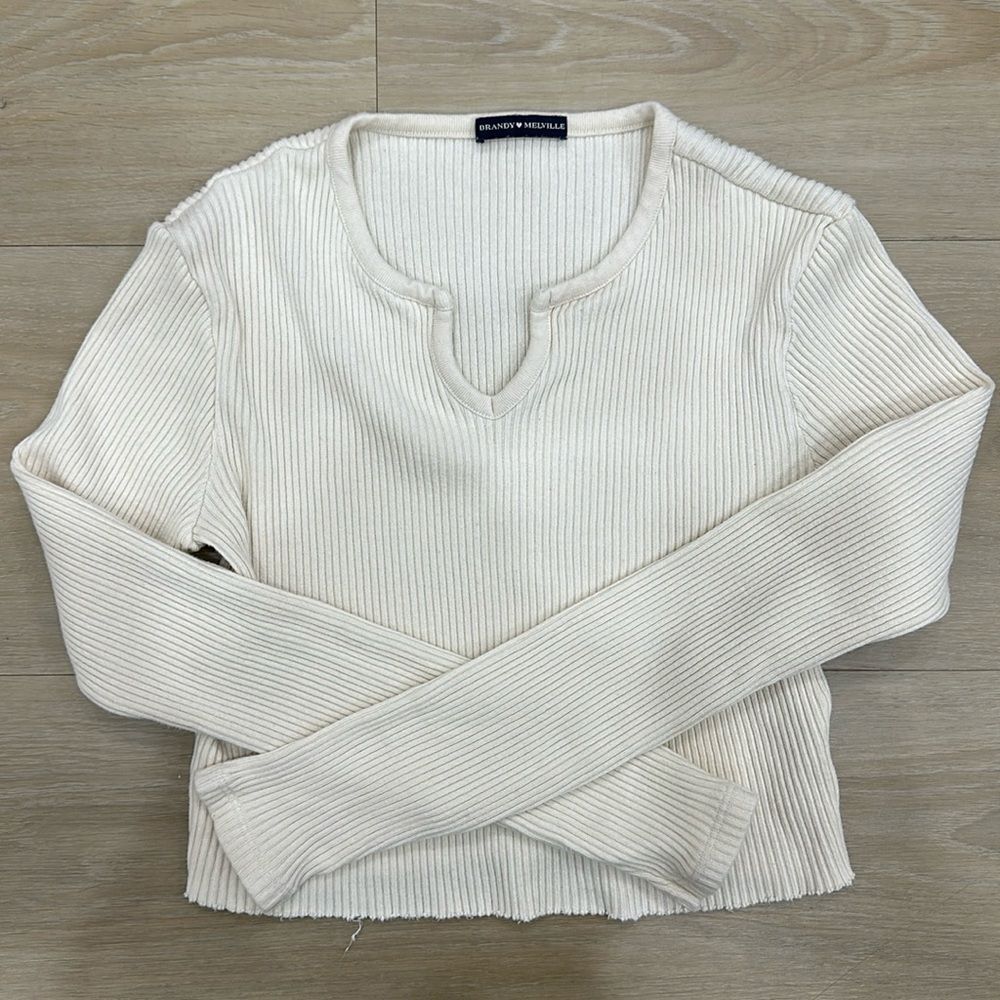 Brandy Melville Cream Ribbed Long Sleeve Top